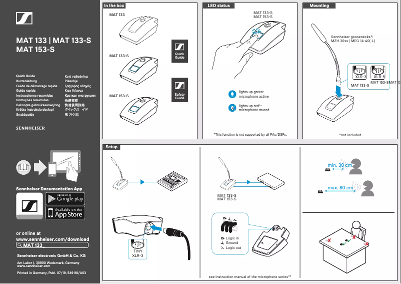 Page 1 de la notice Manuel utilisateur Sennheiser MAT 153-S