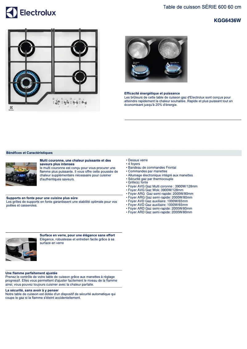 Page 1 de la notice Fiche technique Electrolux KGG6436W
