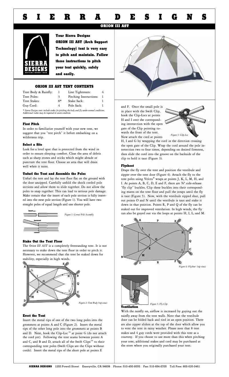 Page 1 of the manual User Manual Sierra Designs Orion III AS