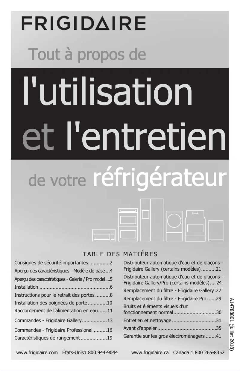 Page 1 de la notice Manuel utilisateur Frigidaire DGHX2355TF