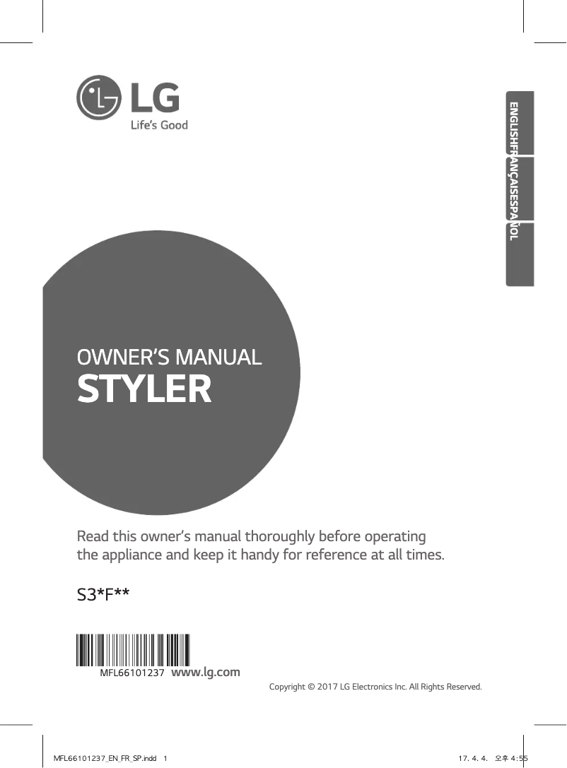 Page 1 de la notice Manuel utilisateur LG Styler S3RFBN