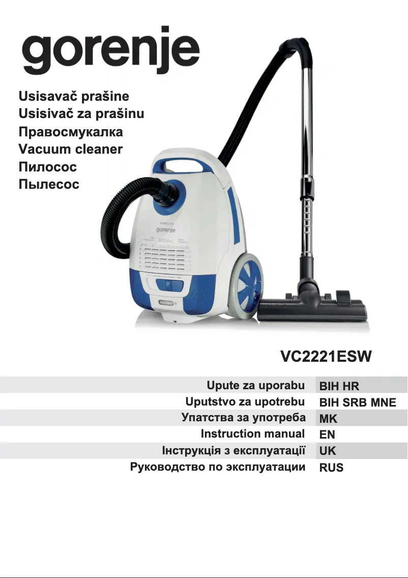 Page 1 de la notice Manuel utilisateur Gorenje VC2221ESW