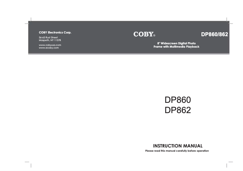 Page 1 of the manual User Manual Coby DP860
