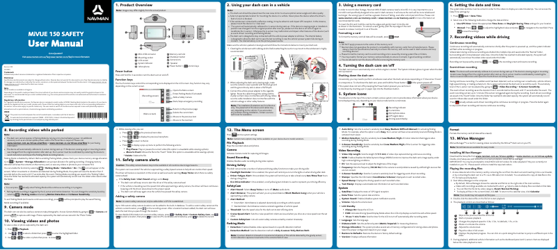 Page 1 de la notice Manuel utilisateur Navman MiVue 150 SAFETY