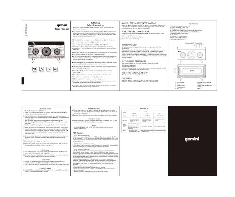 Page 1 of the manual User Manual Gemini BRS-330
