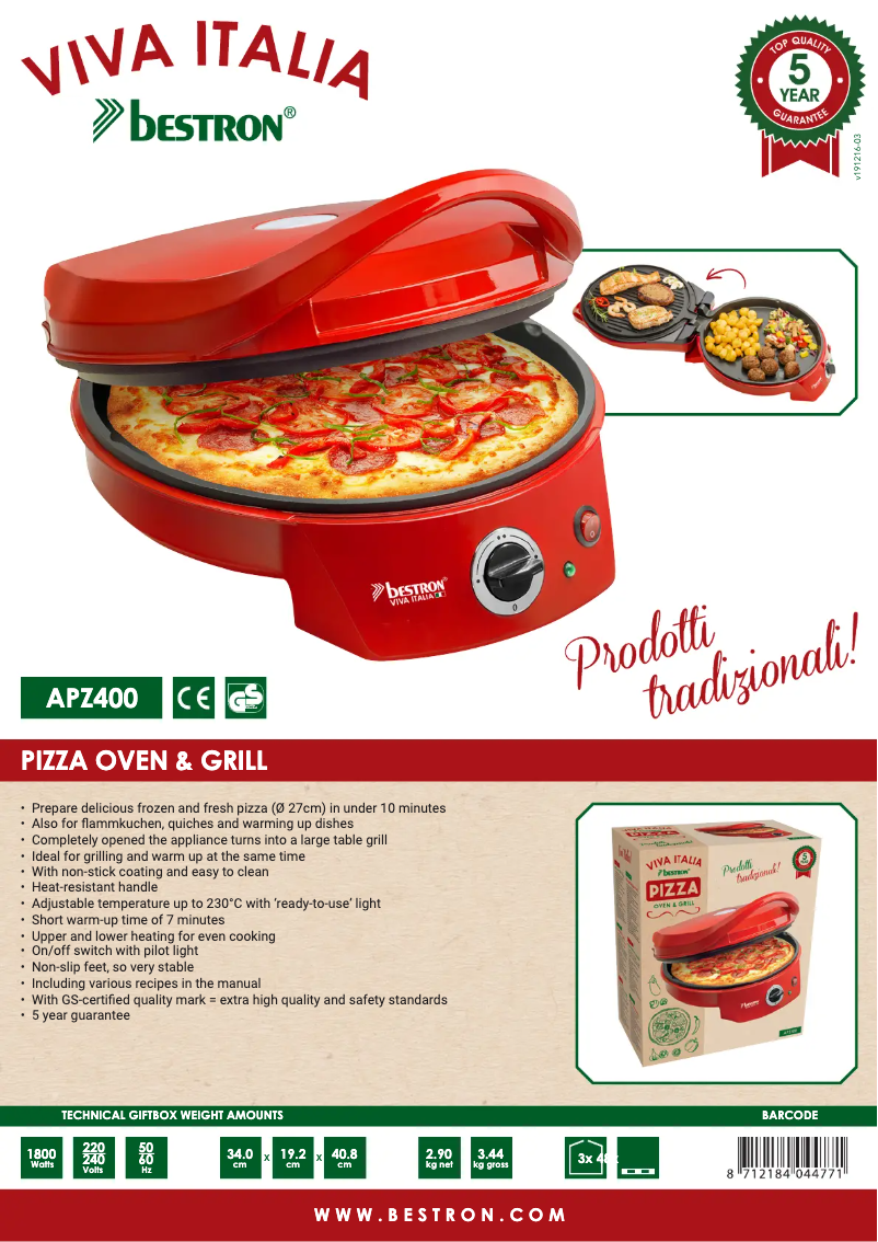 Page 1 de la notice Fiche technique Bestron APZ400