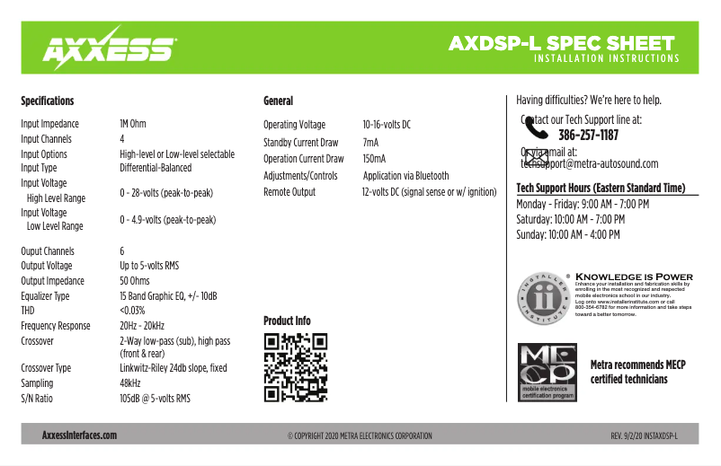 Page 1 de la notice Fiche technique AXESS AXDSPL-GM31