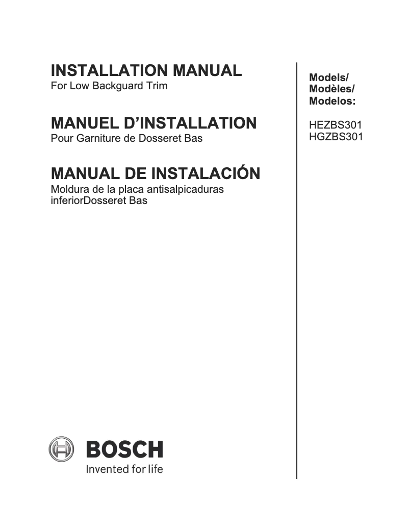 Page 1 of the manual Installation Guide Bosch HGZBS301