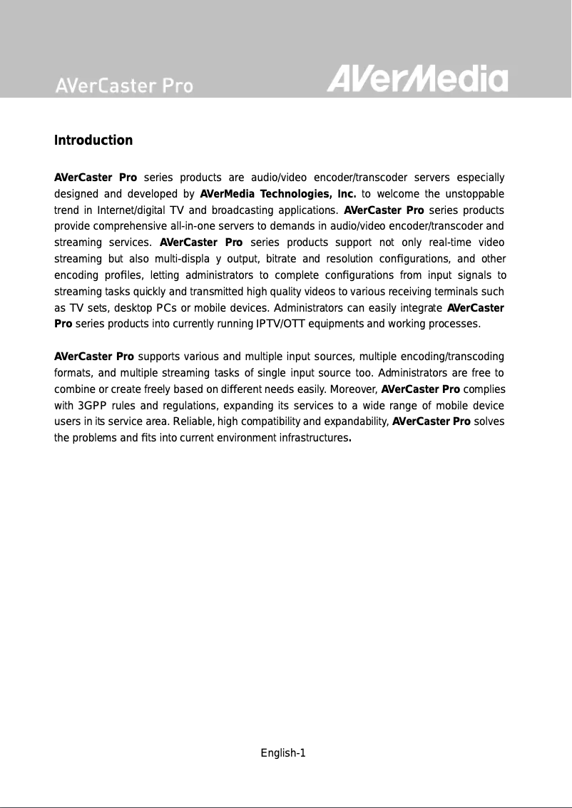 Page 1 de la notice Manuel utilisateur AVerMedia RS7190