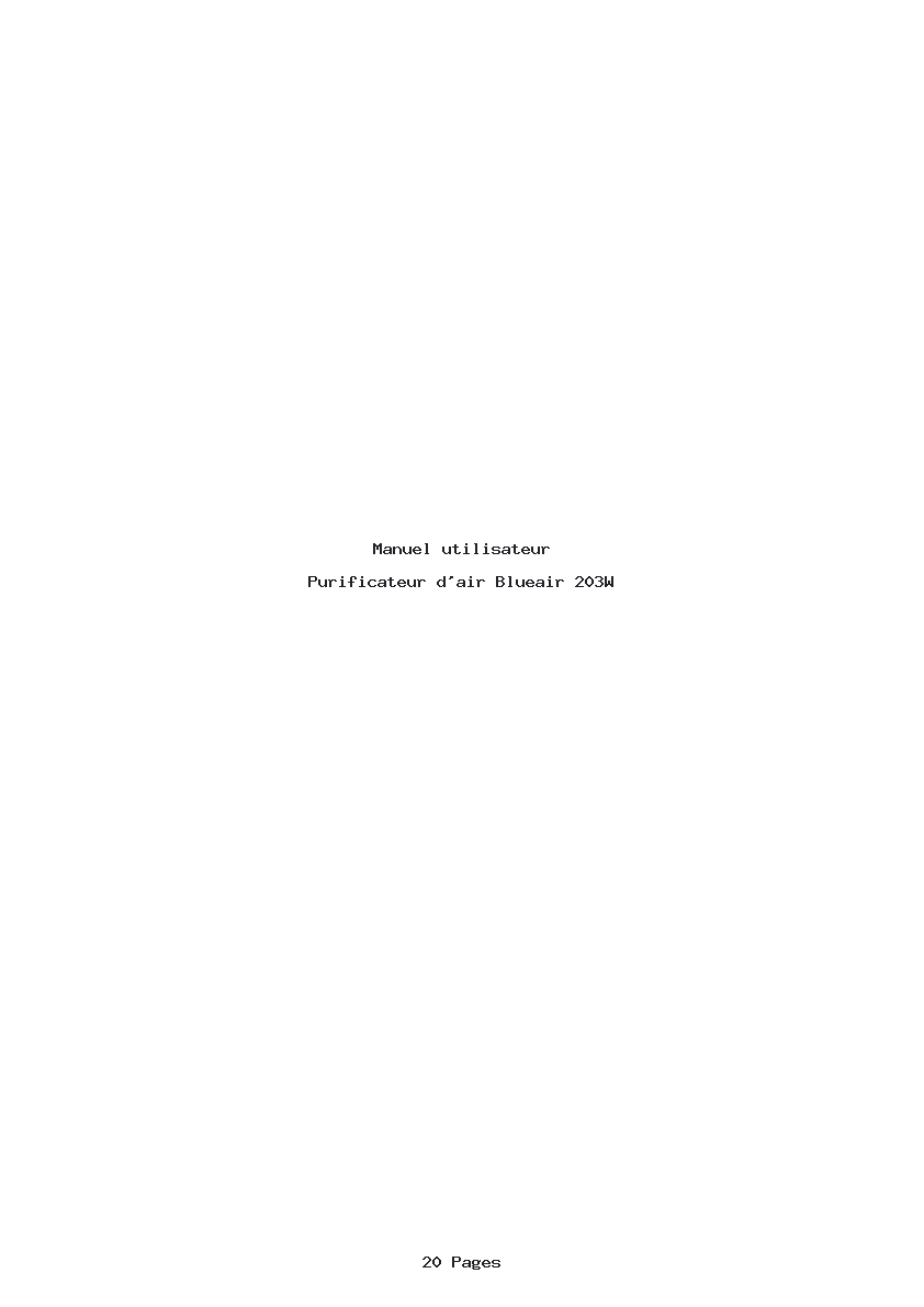 Page 1 de la notice Manuel utilisateur Blueair 203W