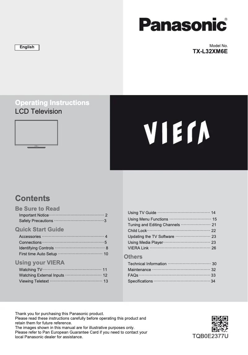 Page 1 de la notice Manuel utilisateur Panasonic Viera TX-L32XM6E