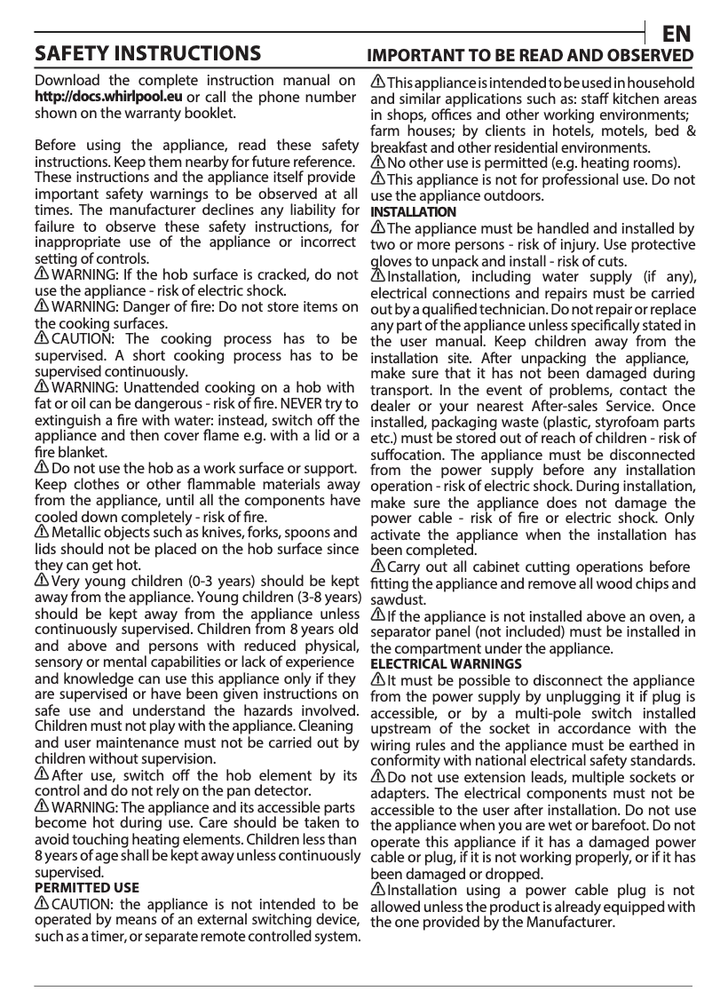 Page 1 de la notice Mode d'emploi Whirlpool WL S2177 CPNE