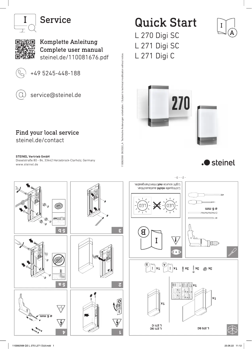 Page 1 de la notice Guide de démarrage rapide Steinel L 270 Digi SC