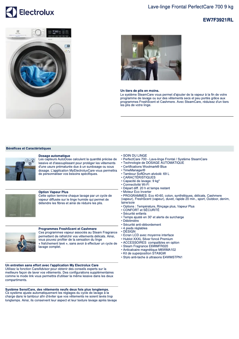 Página 1 del manual Ficha técnica Electrolux EW7F3921RL