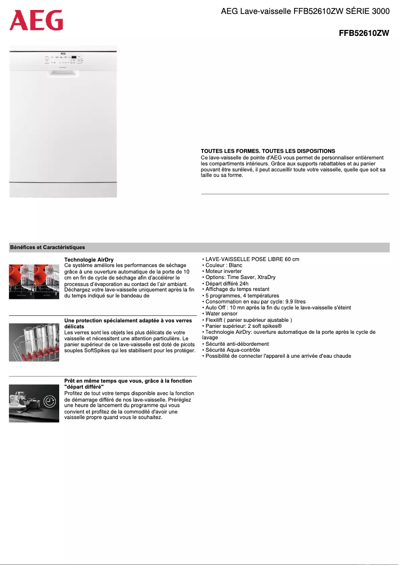 Page 1 de la notice Fiche technique AEG FFB52610ZW