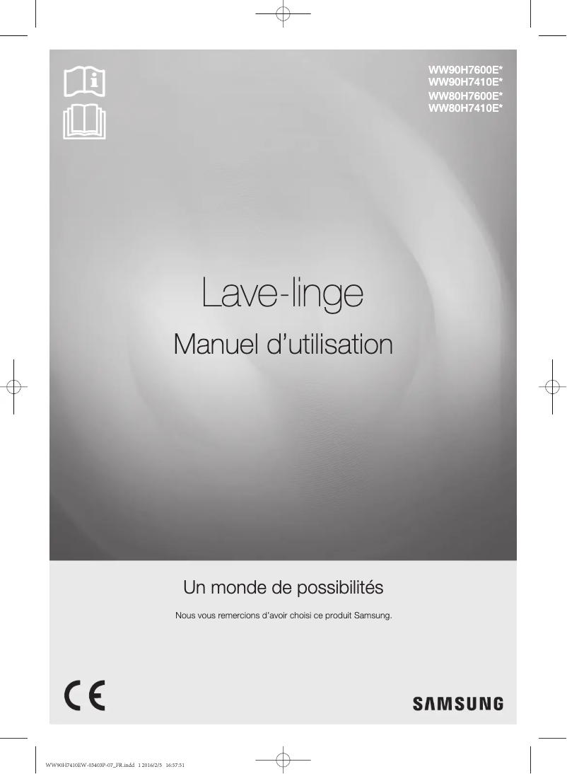 Page 1 de la notice Manuel utilisateur Samsung WW90H7410EW/EF