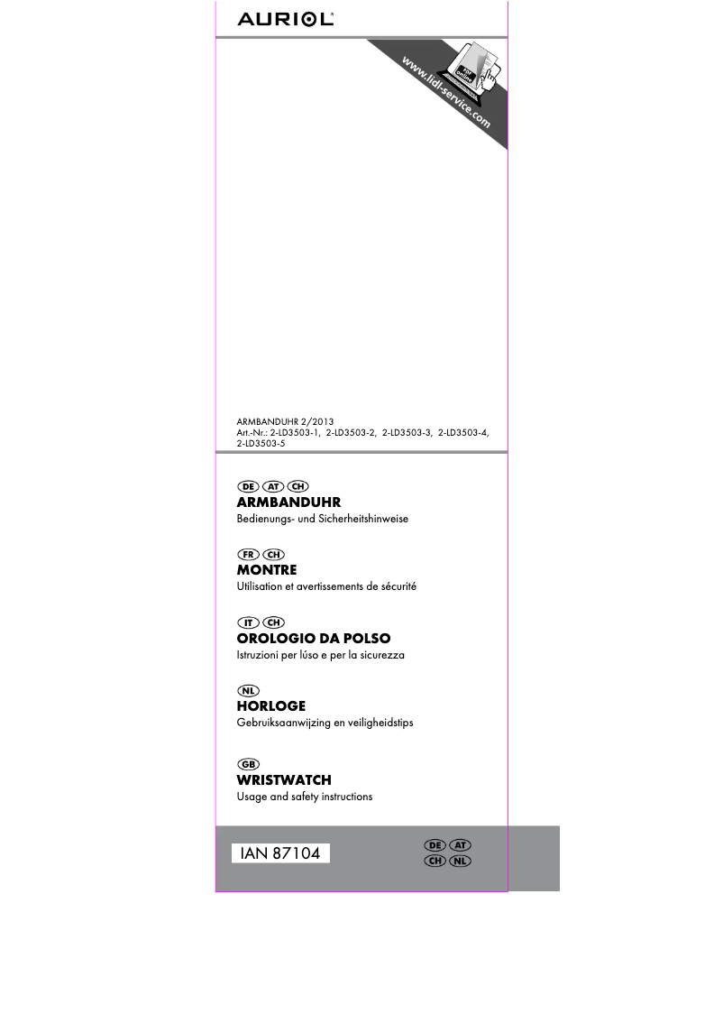 Page 1 de la notice Manuel utilisateur Auriol 2-LD3503-2