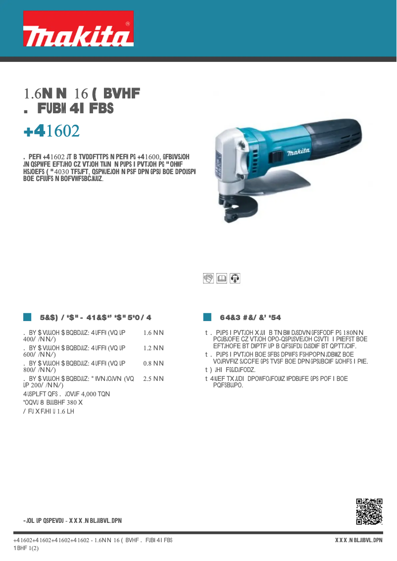 Page 1 of the manual Technical Sheet Makita JS1602