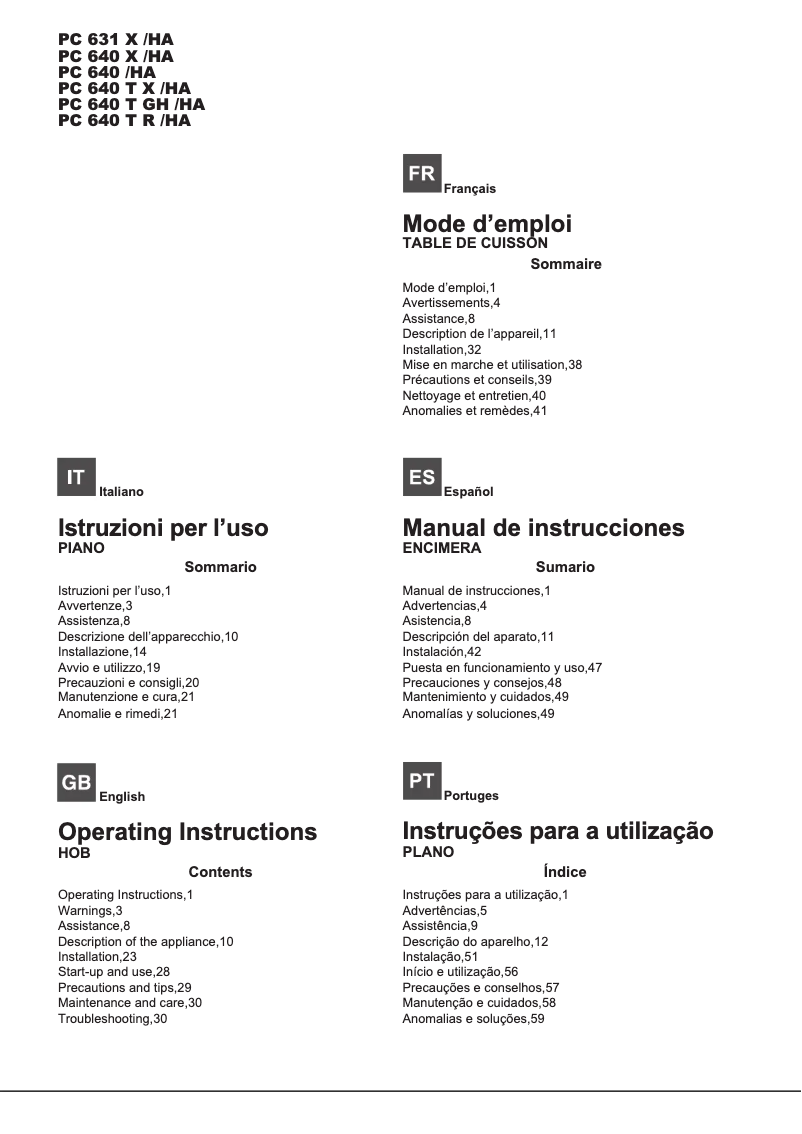 Page 1 de la notice Manuel utilisateur Hotpoint Ariston PC 640 T (AN) R /HA