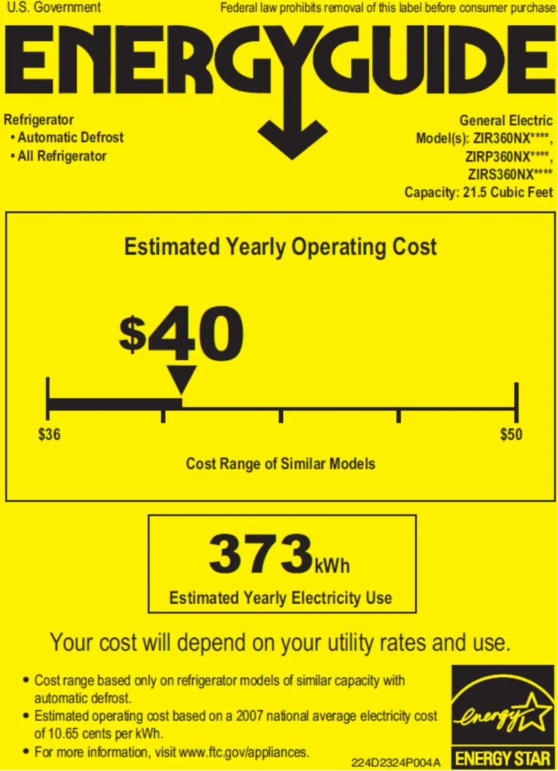 Página 1 del manual Etiqueta energética GE ZIRS360NXLH