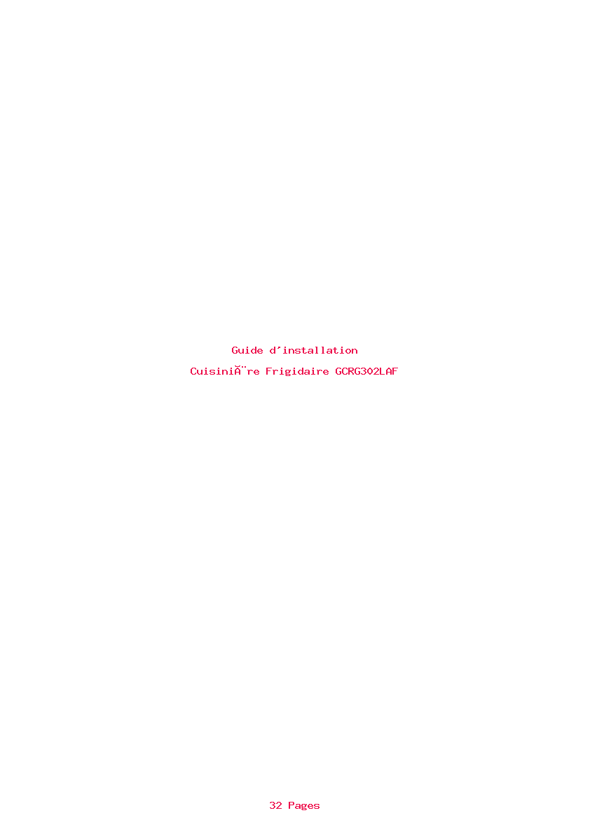 Page 1 de la notice Guide d'installation Frigidaire GCRG302LAF
