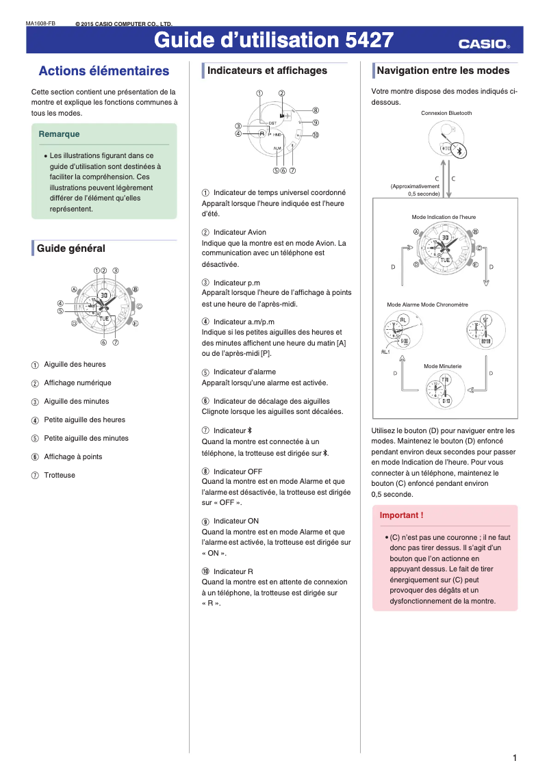 Page 1 de la notice Manuel utilisateur Casio Edifice ECB-500