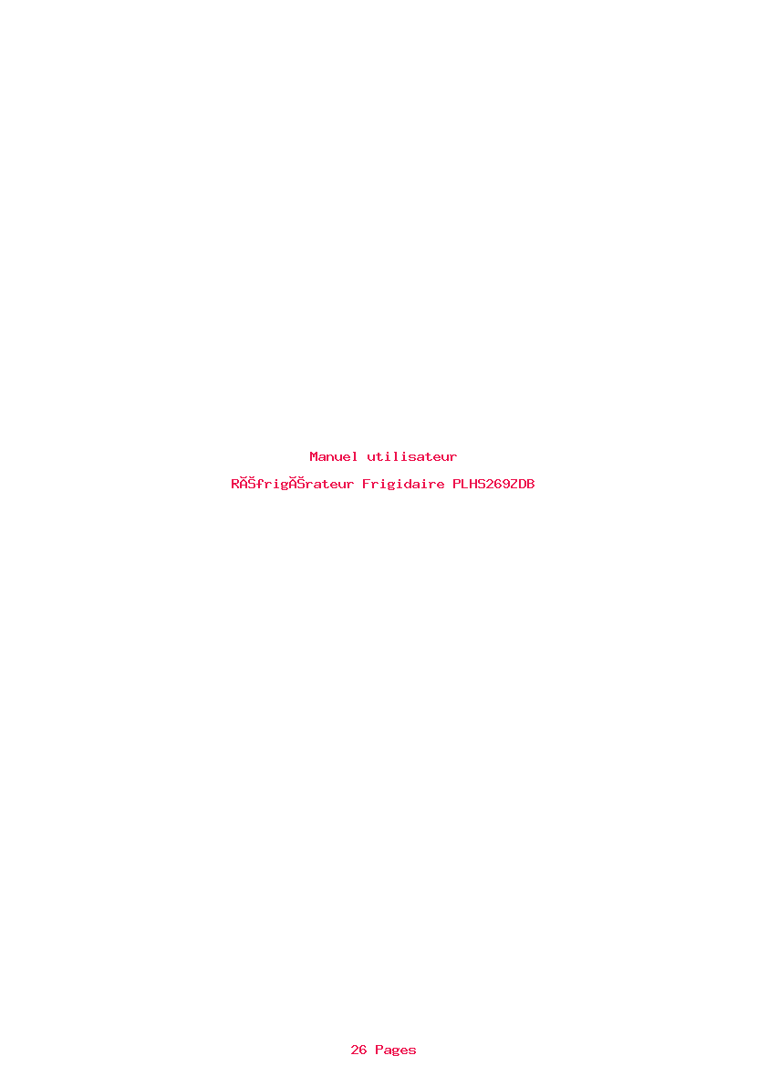Page 1 de la notice Manuel utilisateur Frigidaire PLHS269ZDB