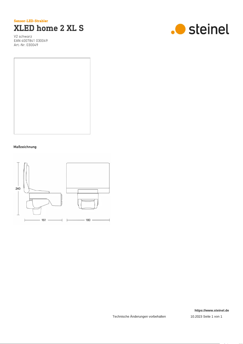 Page 1 de la notice Dessin technique Steinel XLED home 2 XL S