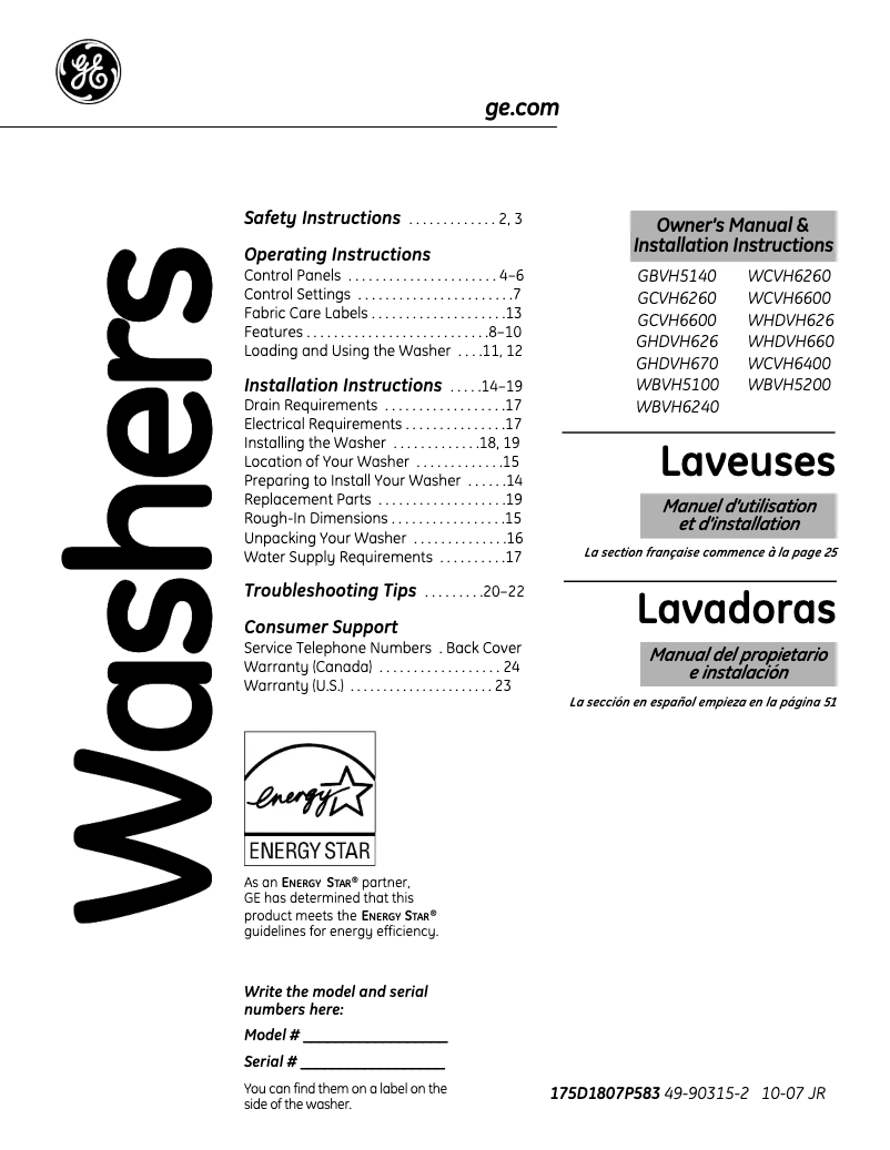 Page 1 of the manual Use and Maintenance Manual GE Adora WHDVH626FWW