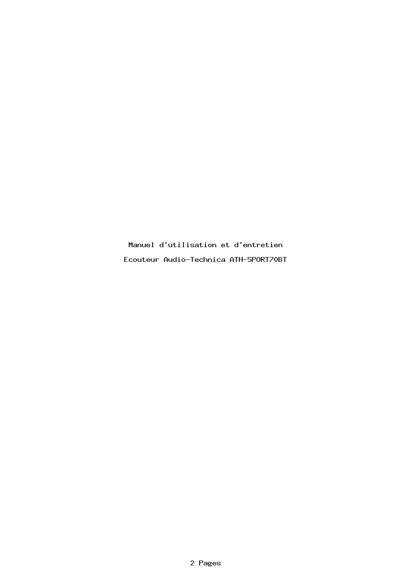 Page 1 de la notice Manuel d'utilisation et d'entretien Audio-Technica ATH-SPORT70BT
