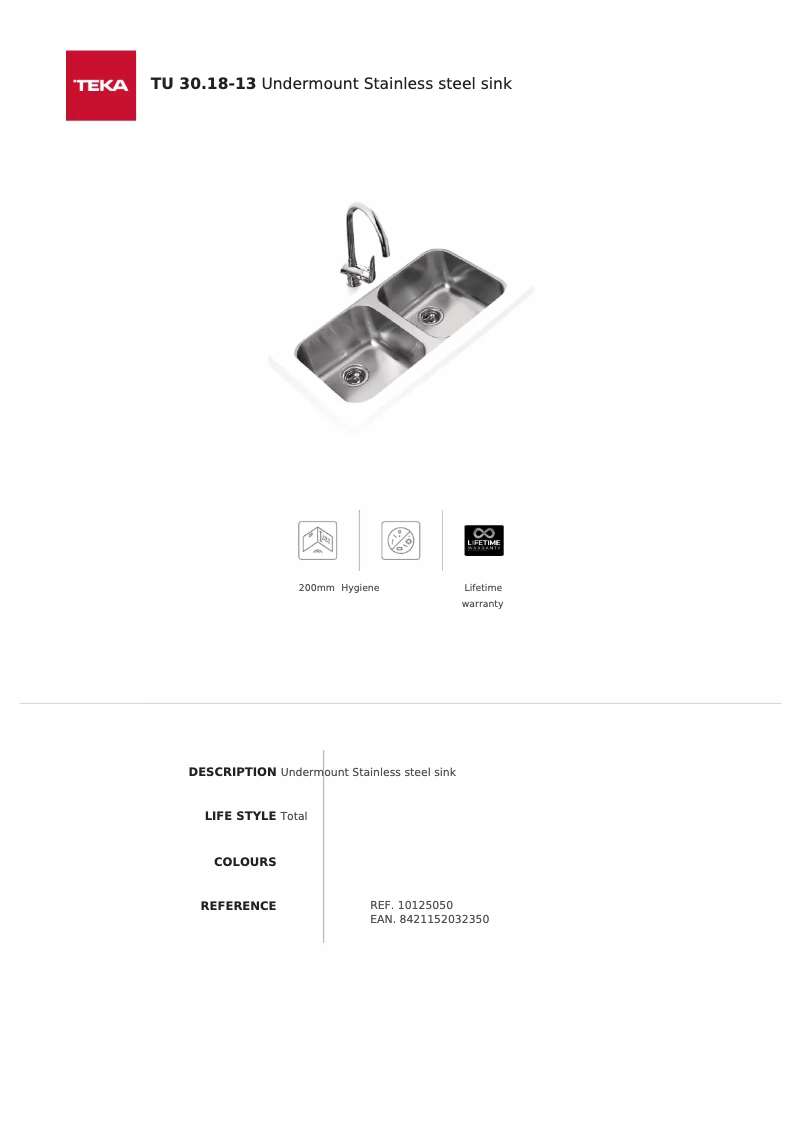 Page 1 de la notice Fiche technique Teka TU 30.18-8