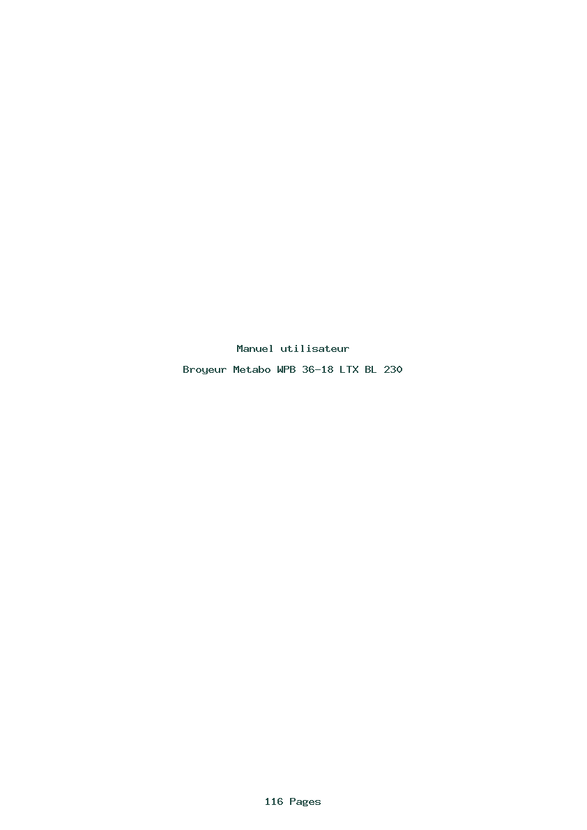 Page 1 de la notice Manuel utilisateur Metabo WPB 36-18 LTX BL 230