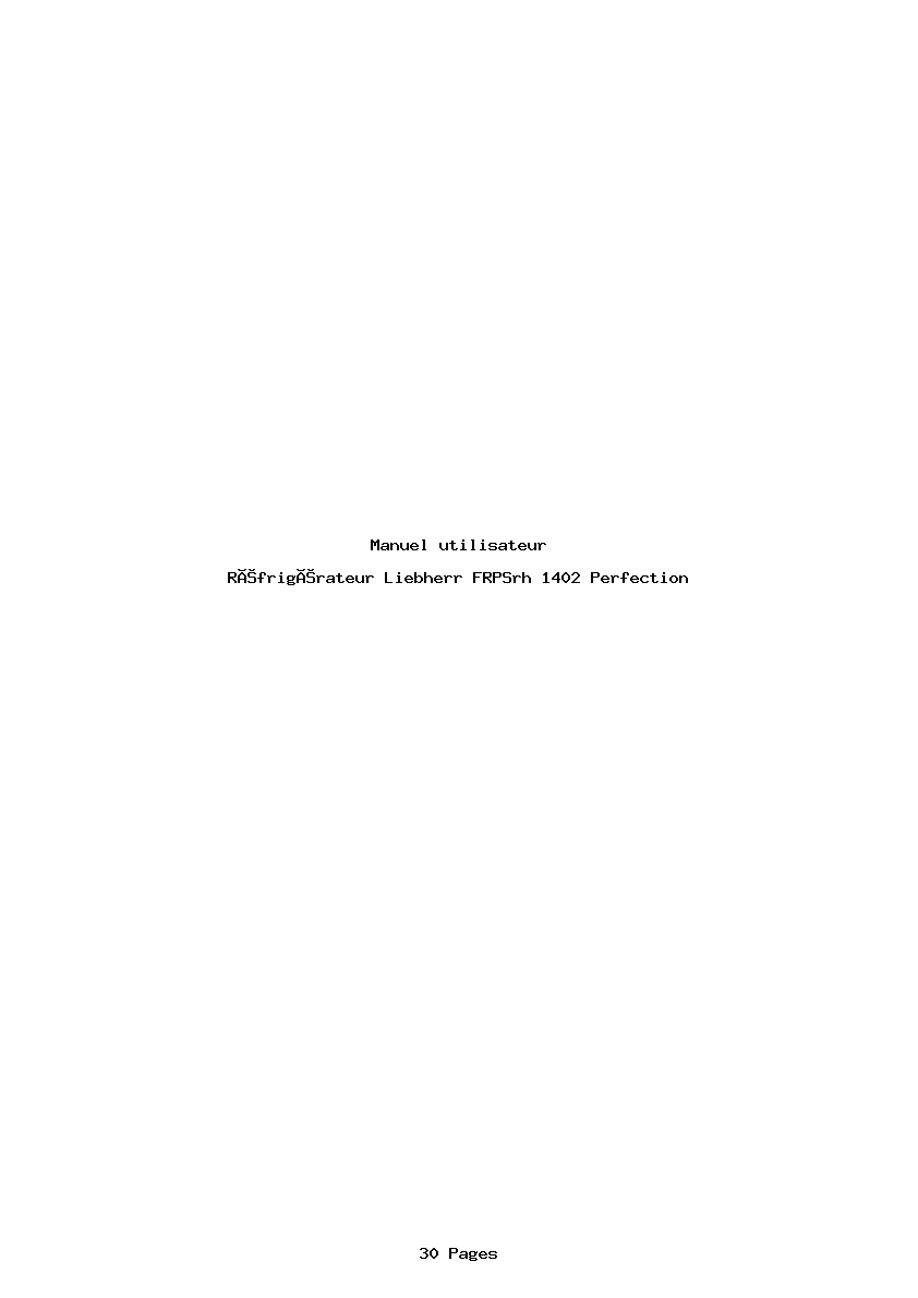 Page 1 de la notice Manuel utilisateur Liebherr FRPSrh 1402 Perfection