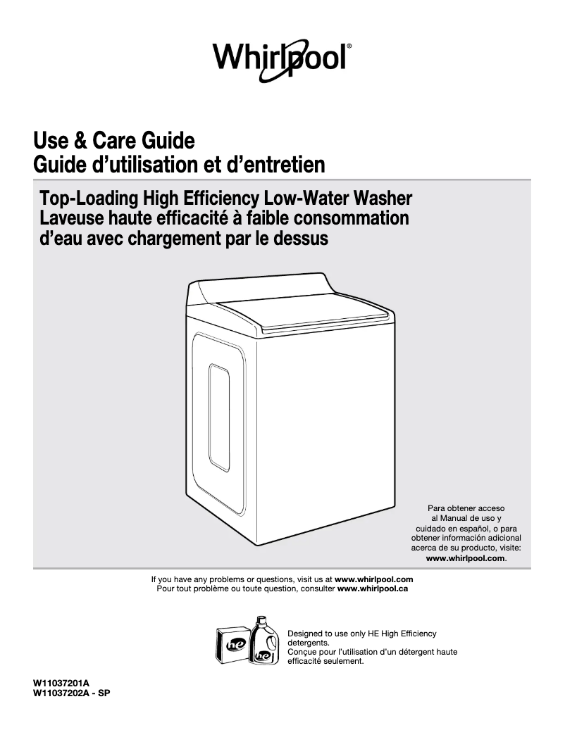 Page 1 de la notice Manuel d'utilisation et d'entretien Whirlpool WTW7500G