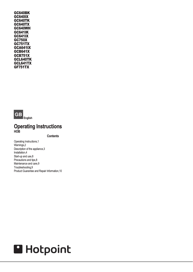 Página 1 del manual Manual de usuario Hotpoint GC640TX