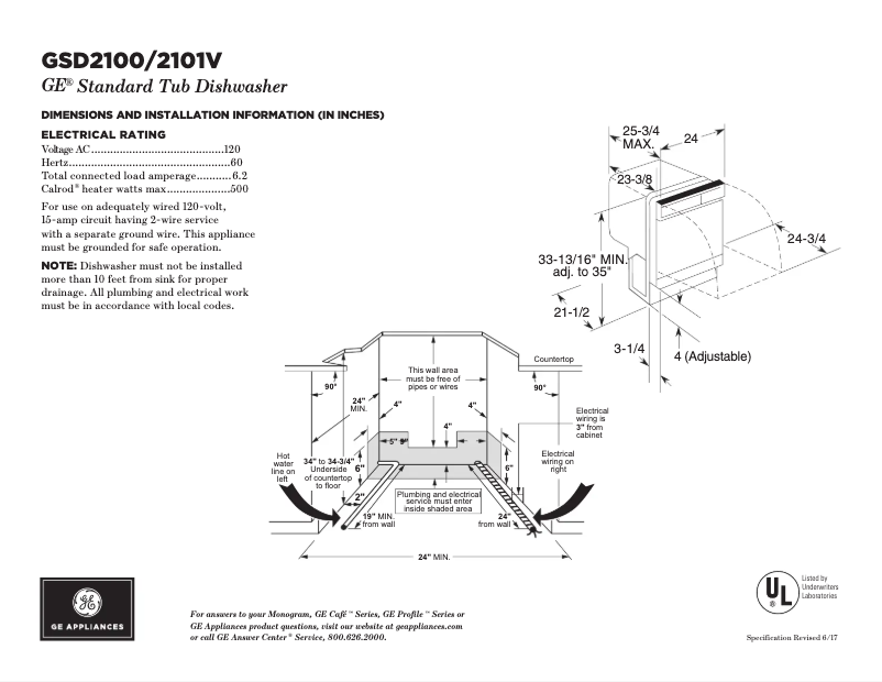 Page n°1 - Fiche technique GE GSD2101VWW