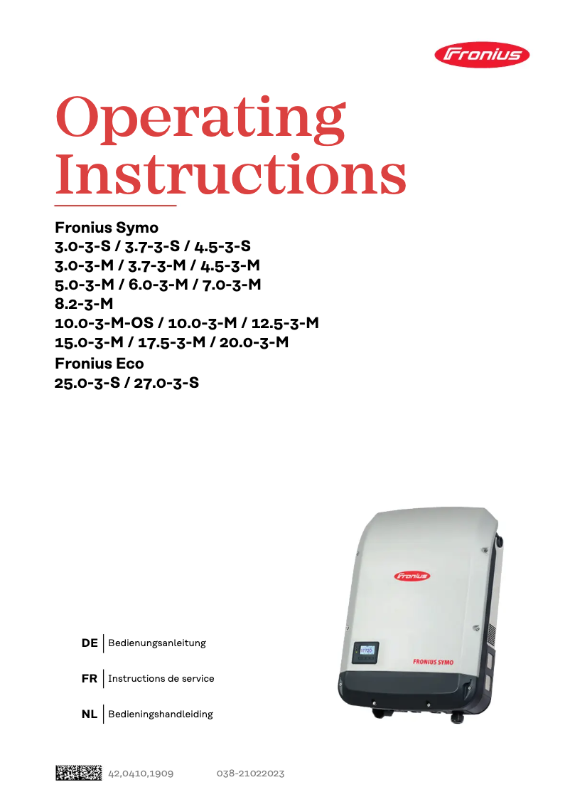 Page 1 de la notice Manuel utilisateur Fronius ECO 25.0-3-S
