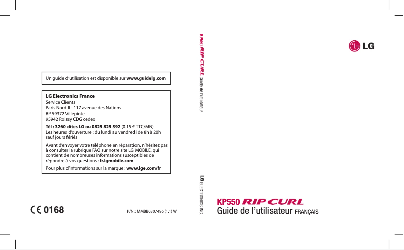 Page 1 de la notice Manuel utilisateur LG KP550
