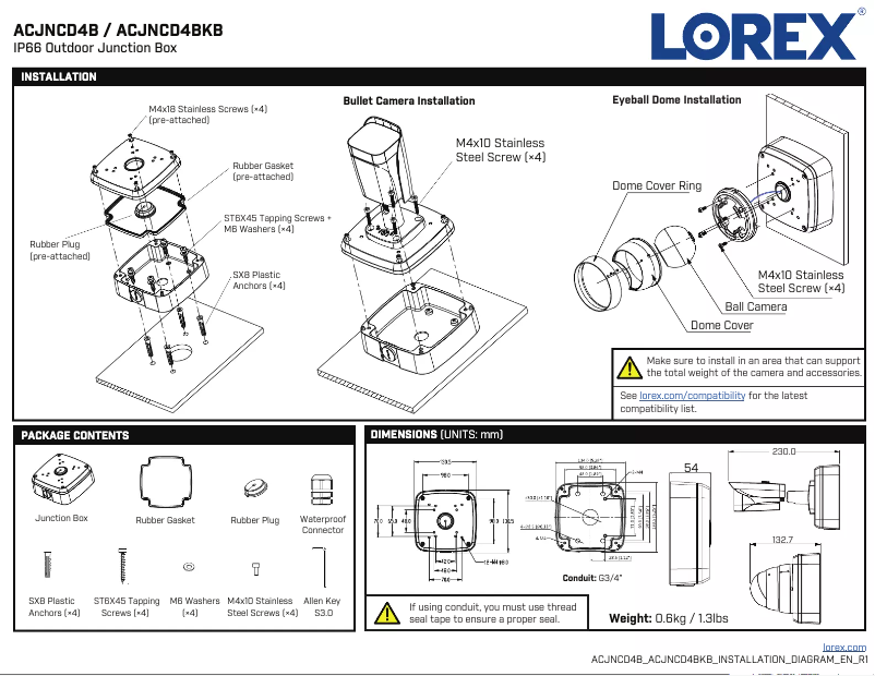 Page 1 de la notice Manuel utilisateur Lorex ACJNCD4B