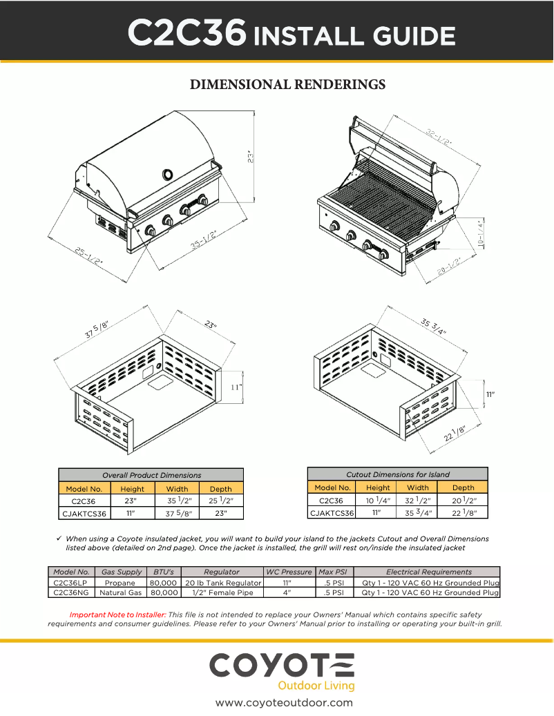 Page 1 de la notice Guide d'installation Coyote C2C36NG