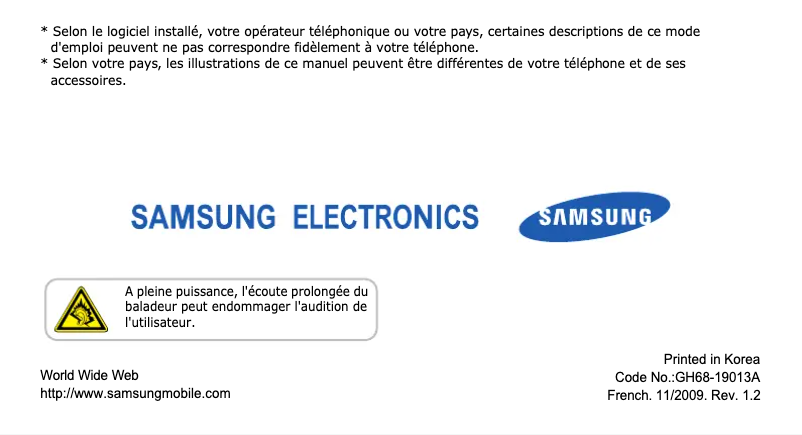 Page 1 de la notice Manuel utilisateur Samsung SGH-U800