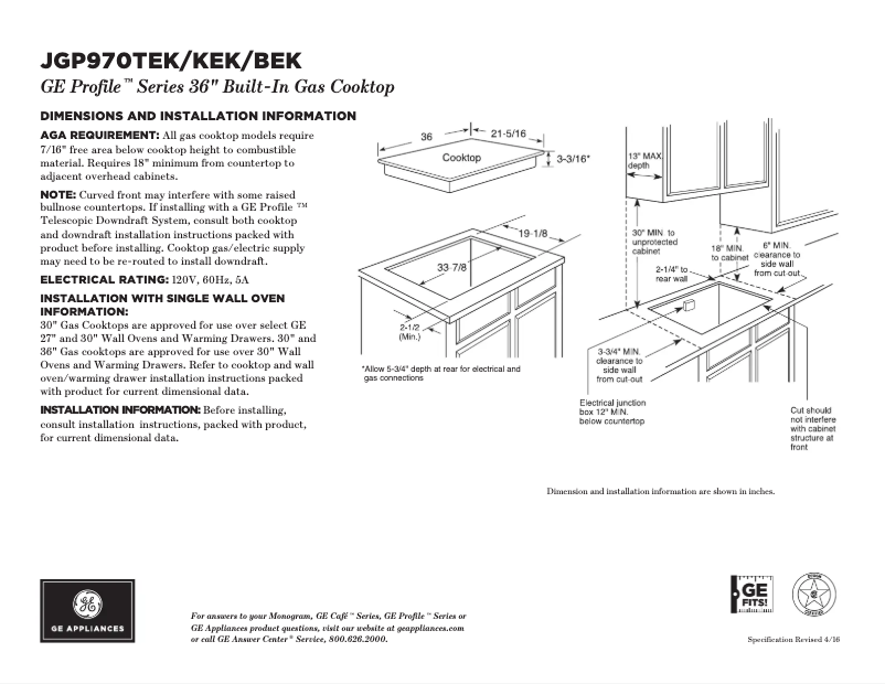 Página 1 del manual Ficha técnica GE Profile JGP970TEKWW