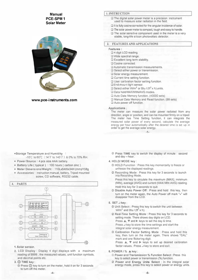 Page 1 de la notice Manuel utilisateur PCE Instruments PCE-SPM 1