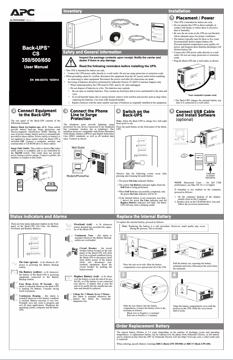 Page 1 de la notice Manuel utilisateur APC APBK500EI