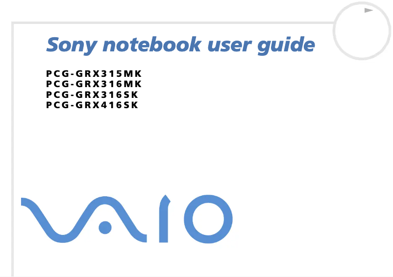 Page 1 de la notice Manuel utilisateur Sony Vaio PCG-GRX316SK