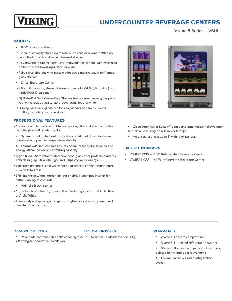 Page 1 of the manual Technical Sheet Viking VBUI5151GSS