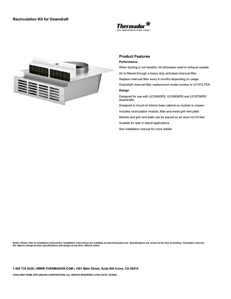 Página 1 del manual Ficha técnica Thermador UCVRECIRC