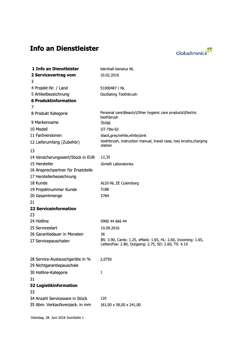 Page 1 de la notice Manuel utilisateur Quigg GT-TBo-02