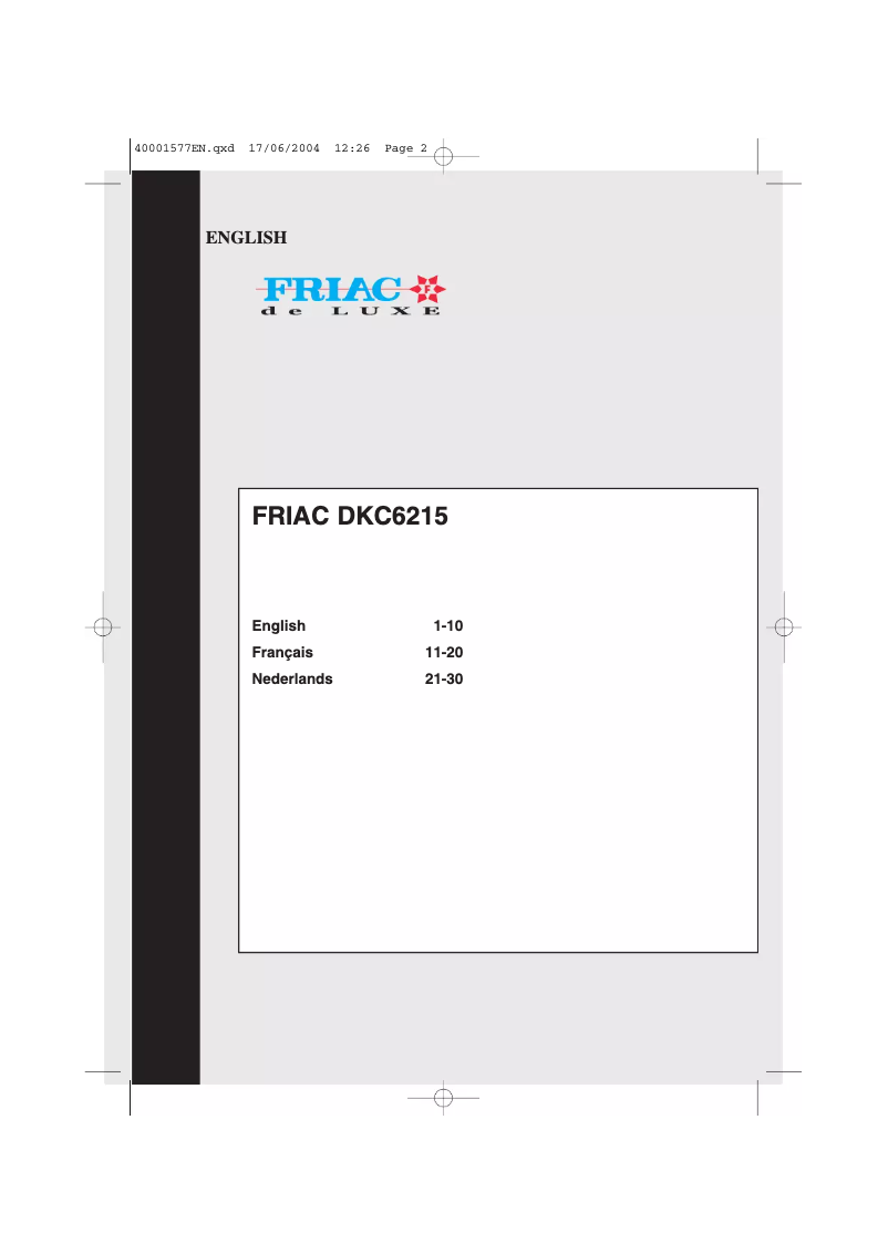 Page 1 de la notice Manuel utilisateur Friac DKC 6215