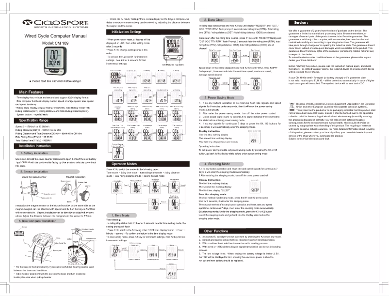 Page 1 de la notice Manuel utilisateur Ciclo master CM 109